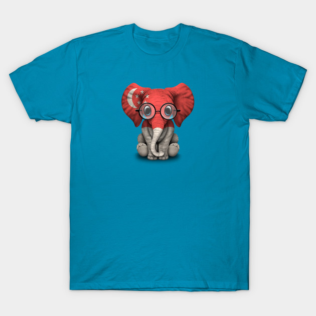 Baby Elephant with Glasses and Singapore Flag